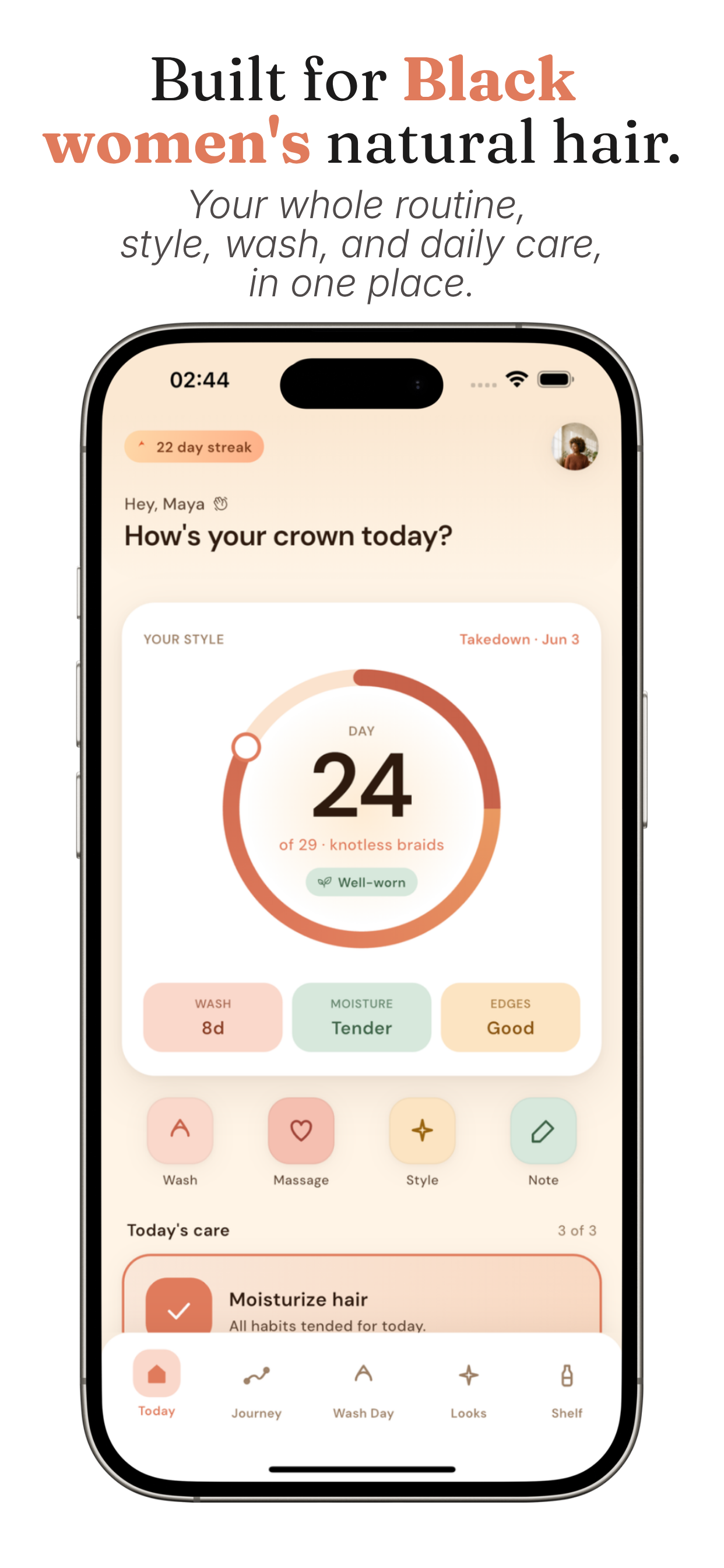 The Shea app, sample screen